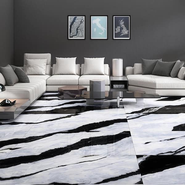 Saroshi Panda White 23.62 in. x 47.24 in. Polished Porcelain Floor and Wall Tile (15.5 sq. ft./Case) Saroshi Panda White 23.62 in. x 47.24 in. Polished Porcelain Floor and Wall Tile (15.5 sq. ft./Case)
