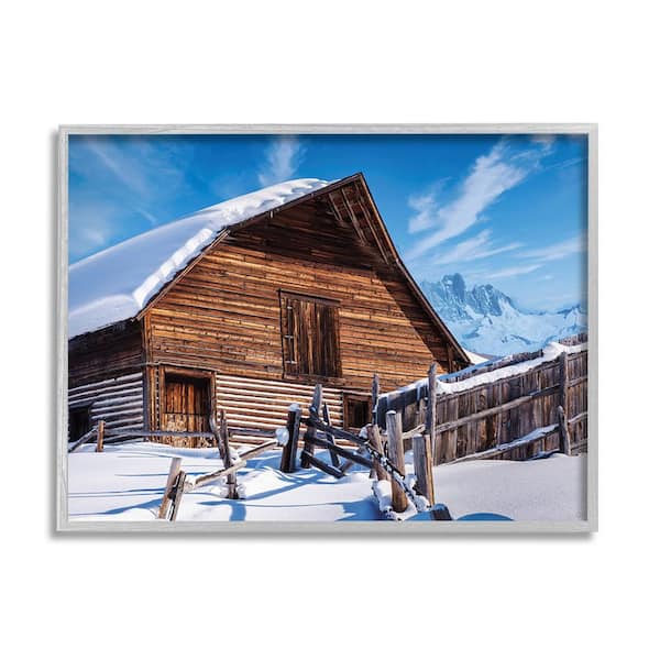 Stupell Industries Winter Log Cabin Photography by Beth Sheriden 1 Piece Framed Graphic Print Architecture Poster Art Print 14 in. x 11 in.