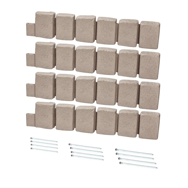 SVOPES 47.2 x 9 in. Faux Stone Landscape Edging, Flexible Brick-Sized Garden Border with Anchoring Spikes, Fade-Resistant Beige