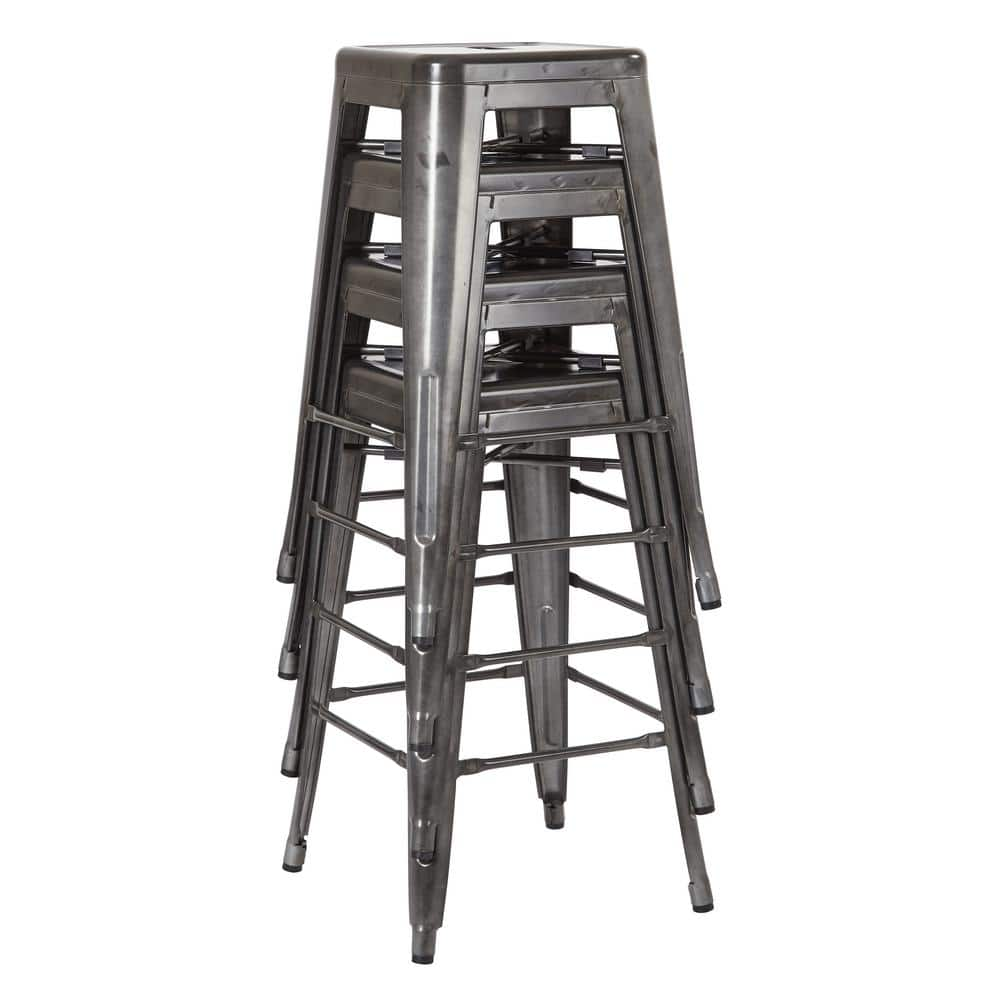 Office Star Products Bristow 26 In Matte Galvanized Antique Metal Bar Stool Set Of 4 Brw3026a4 C210 1 The Home Depot