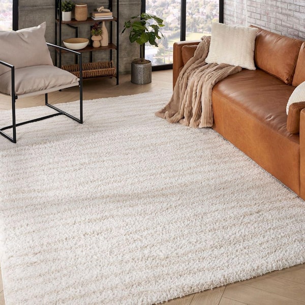 Modern Shag Ivory Beige 8 ft. x 10 ft. Abstract Contemporary Area Rug