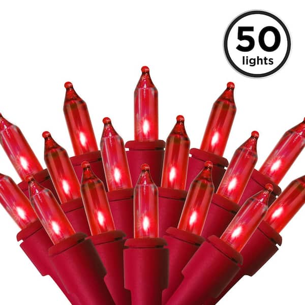 Brite Star 50-Light Designer Series Red Mini Lights, Red Wire 96