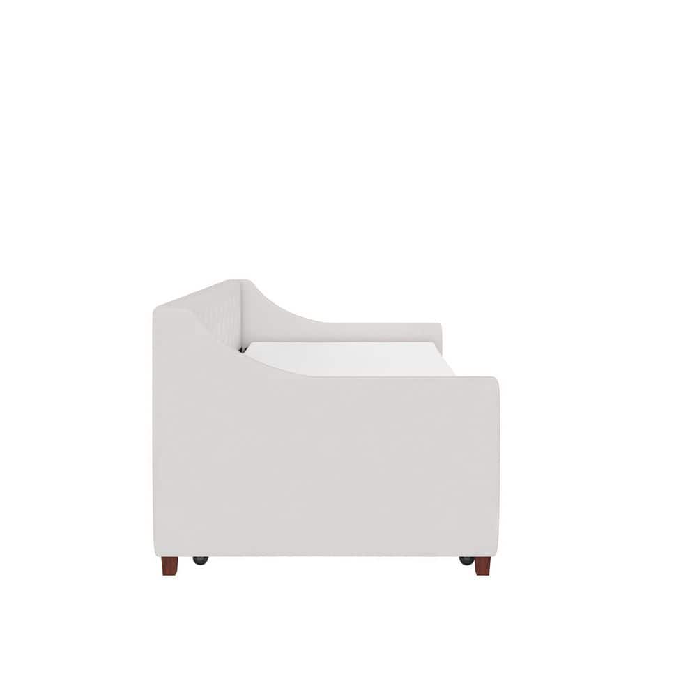 Ivory Linen Twin Daybed with Trundle and Tufted Upholstery