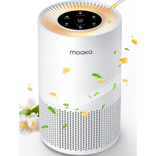 Mooka Tower Air Purifiers for Home Large Rooms up to 1200 sq. ft. with True HEPA Filter, Pollen White