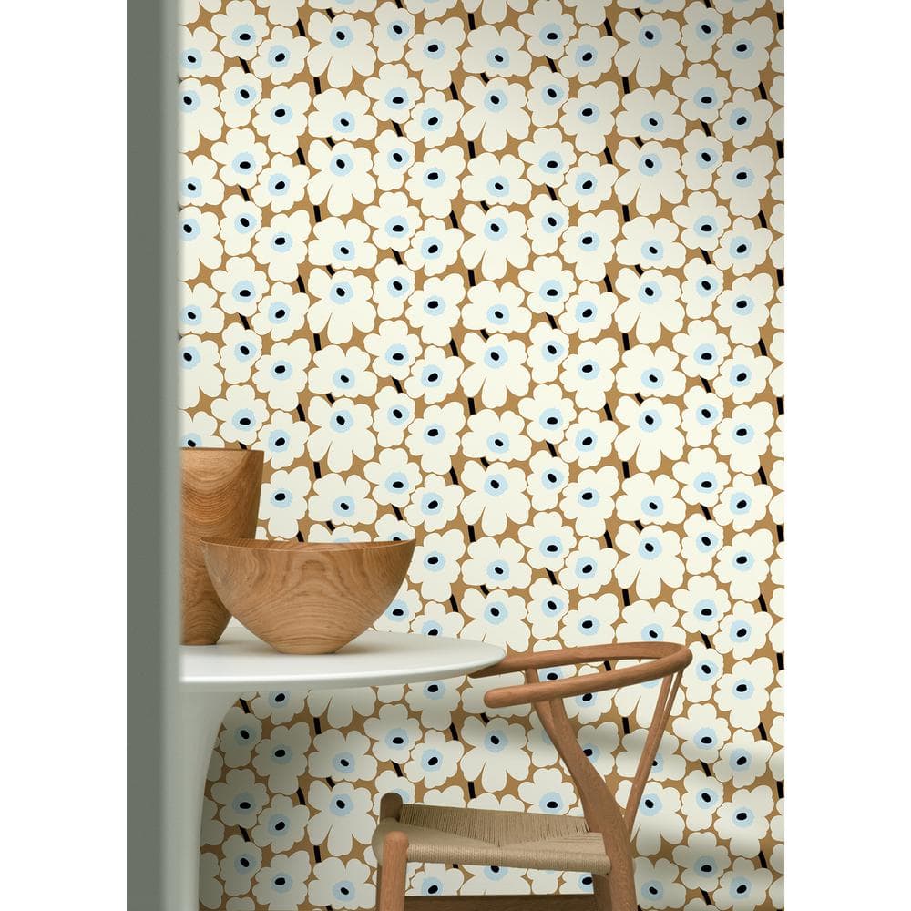 Beige and Blue Floral Peel and Stick Wallpaper Roll
