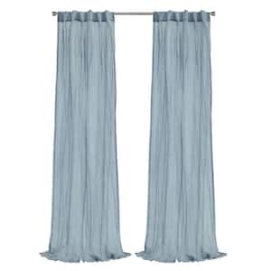 Paloma Blue Polyester Broomstick Crushed 52 in. W x 84 in. L Dual Header Indoor Sheer Curtain (Single Panel)
