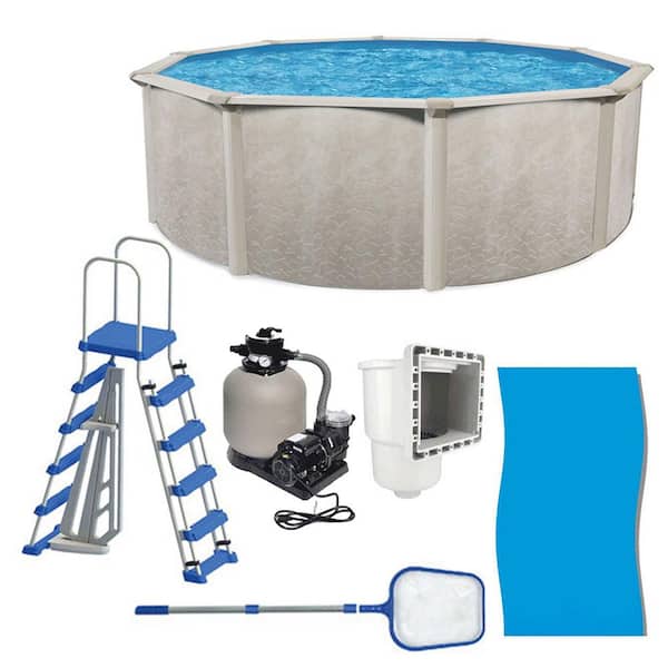 Phoenix 21 ft. x 52 in. Round 252 in. Steel Frame Above Ground Swimming Pool Kit with Pump, 7000 Gallons Capacity