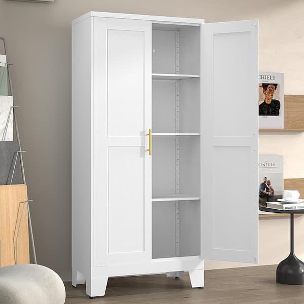 Clavie 13 in. W x 27 in. D x 61 in. H White Linen Cabinet with 2-Doors and Adjustable Shelves