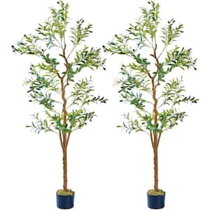 5 ft. Artificial Olive Tree, Green Faux Olive Trees, Fake Silk Plant for Indoor Outdoor Home Office Decor, 2 Pack