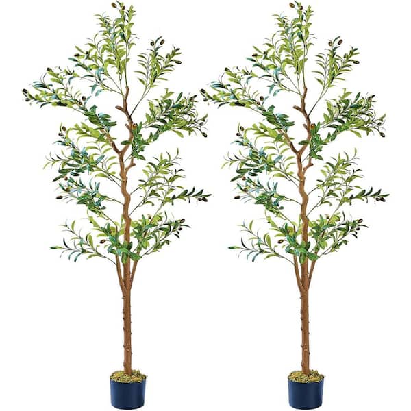 VECELO 5 ft. Artificial Olive Tree, Green Faux Olive Trees, Fake Silk Plant for Indoor Outdoor Home Office Decor, 2 Pack