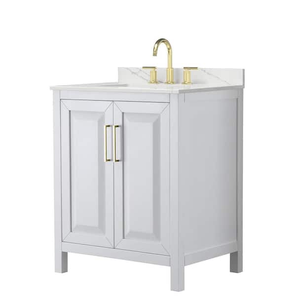 Wyndham Collection Daria 30 in. W x 22 in. D x 35.75 in. H Single Sink Bath Vanity in White with Brushed Gold Trim Giotto Quartz Top