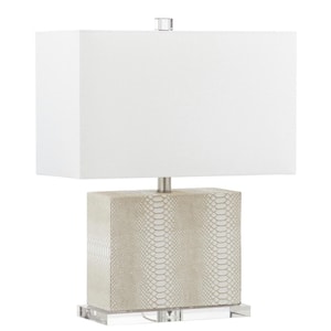 Delia 20.5 in. Cream Faux Alligator Table Lamp with Off-White Shade