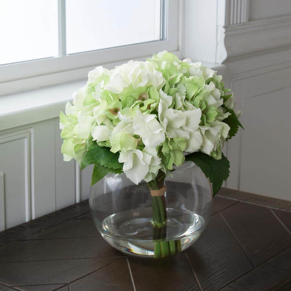 Summer Breeze Hydrangea & Rose Faux Topiary in Glass Vase