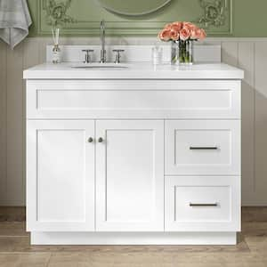 Hamlet 43 in. W x 22 in. D x 36 in. H Bath Vanity in White with Pure White Quartz Top