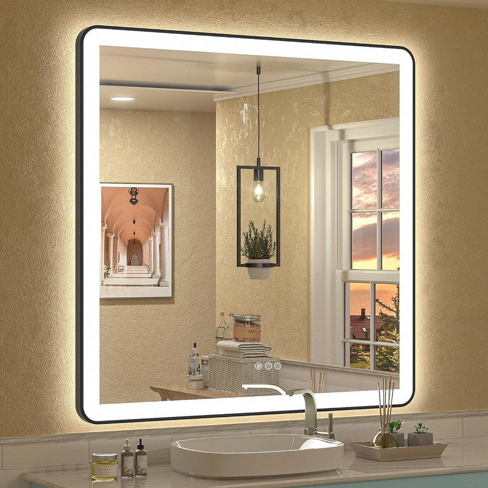 38 in. W x 38 in. H Square Framed Front, Back LED Lighted Anti-Fog Wall Bathroom Vanity Mirror in Tempered Glass price history on PriceWatchPro