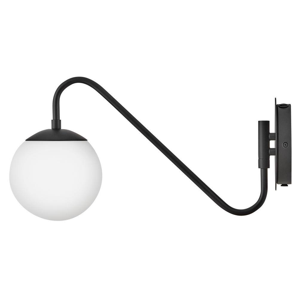 Black Swing Arm Wall Sconce with Etched Opal Globe