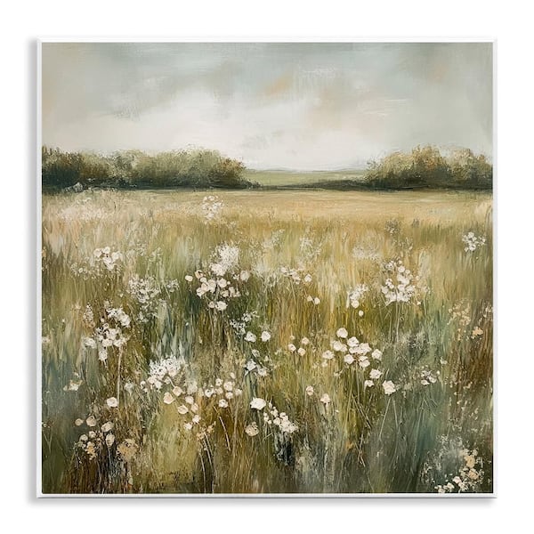 Neutral Field Of Flowers by Petal Prints Design 1 Piece Unframed Nature Graphic Art Print 12 in. x 12 in.