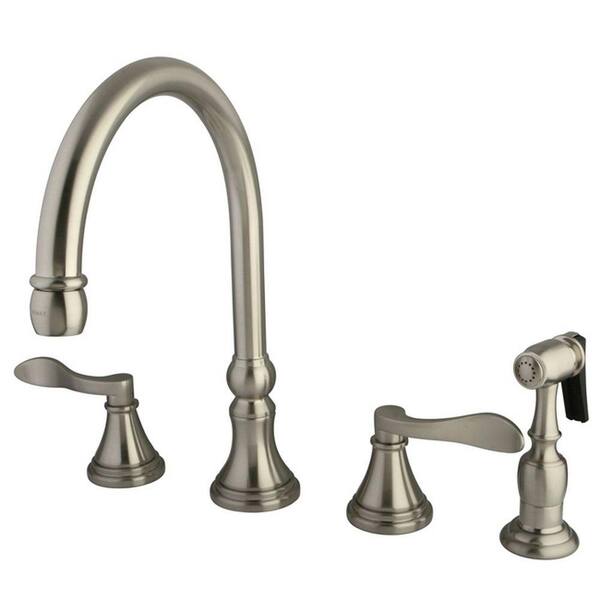 Kingston Brass French 2-Handle Standard Kitchen Faucet with Side Sprayer in Satin Nickel