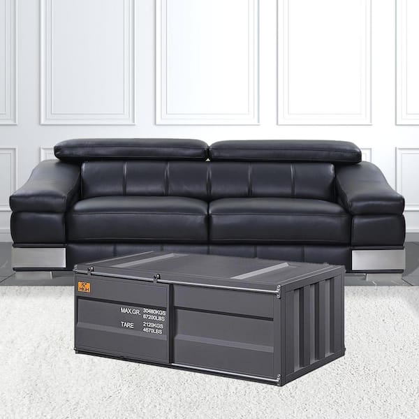HomeRoots 47 in. Black Rectangle Metal Coffee Table with Storage