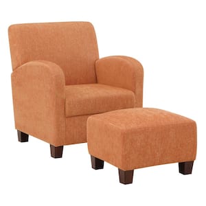 Aiden Chair and Ottoman Herringbone Orange with Medium Espresso Legs