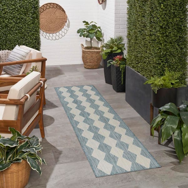 Positano Aqua 2 ft. x 12 ft. Diamond Contemporary Runner Area Rug