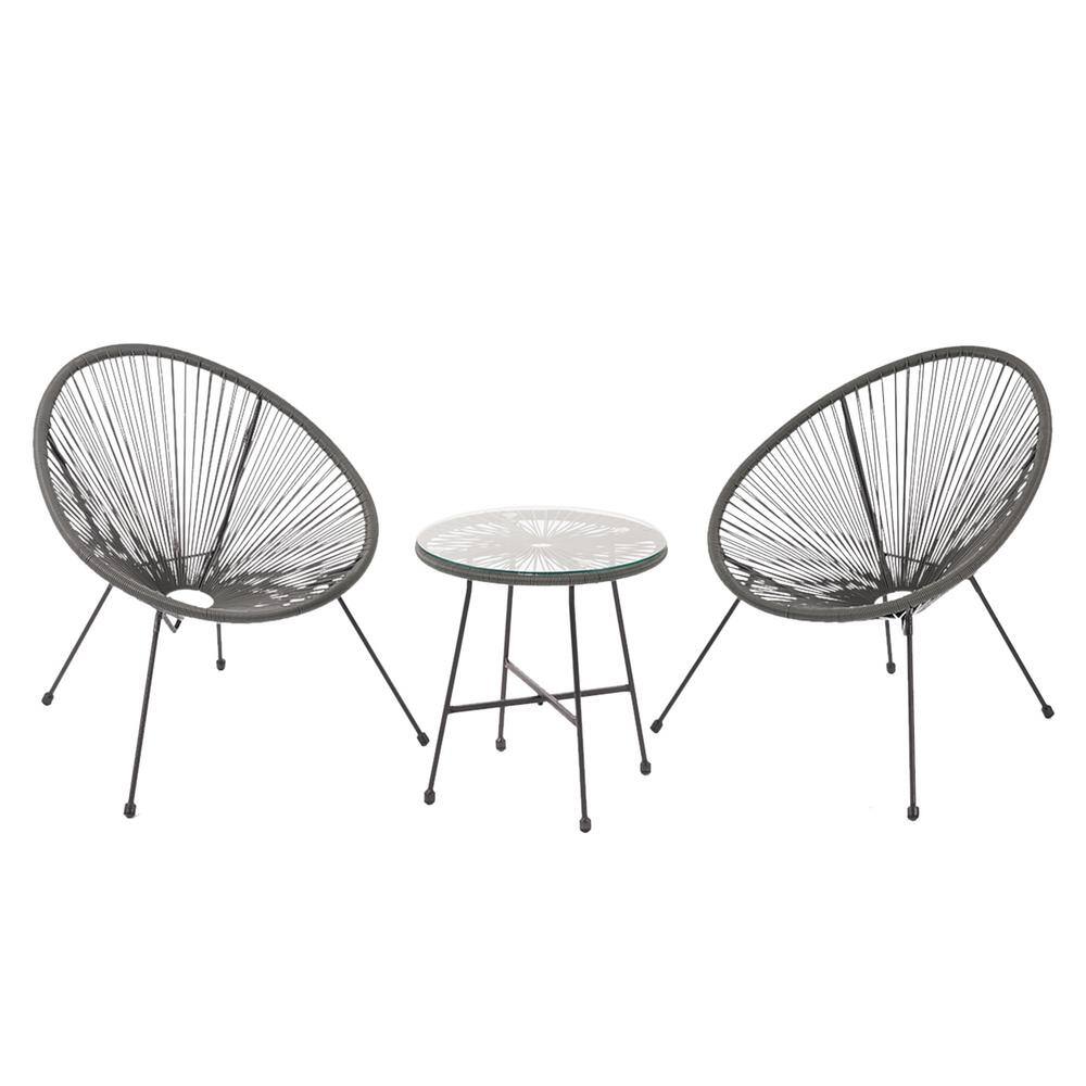 3-piece Outdoor Lounge Egg Chair in Gray
