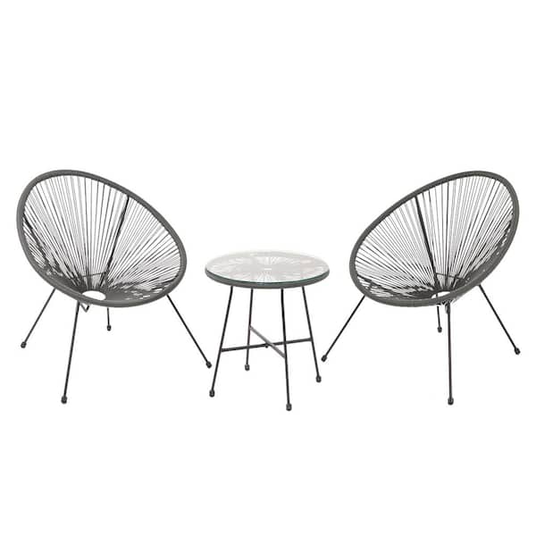 Unbranded Acapulco Gray 3-Piece PE Wicker Patio Conversation Set 2 Chairs and 1 Coffee Table