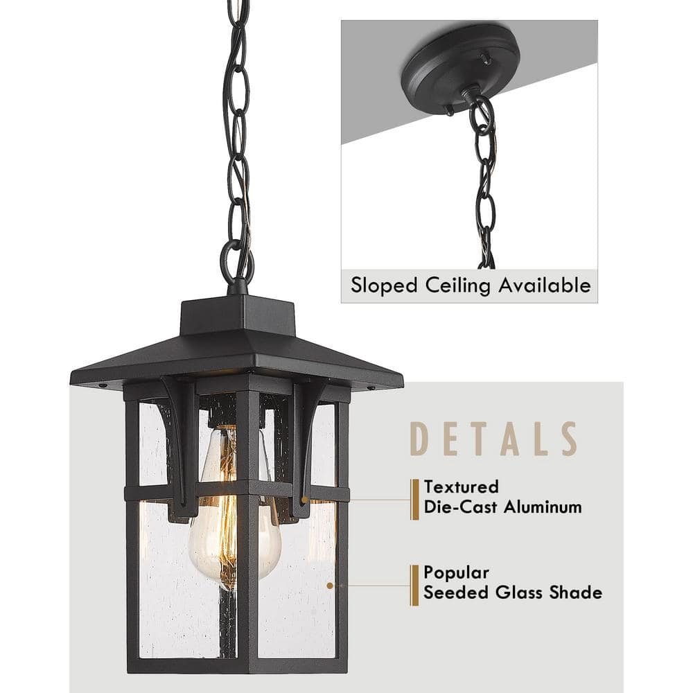 Matte Black Seeded Glass Outdoor Pendant Light