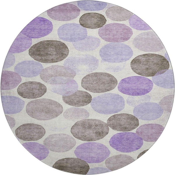 Mayfield Premium Machine Washable Abstract AMF1898 Purple 8 ft. x 8 ft. Round Rug