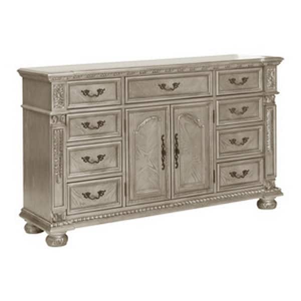 Benjara Platinum Gold and Bronze 9-Drawer 67.75 in. Wide Dresser Without Mirror