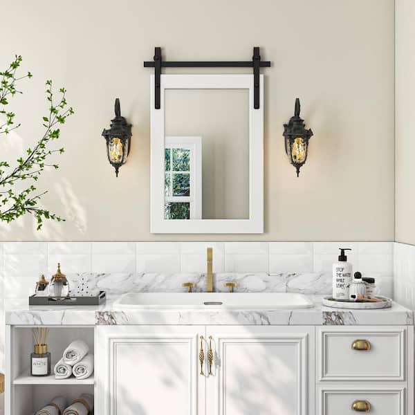 Farmhouse 18 in. W x 26 in. H Rectangle Framed Wall Bathroom Vanity Mirror Accent Mirror in White