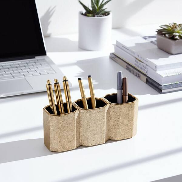 Liv & Skye 4 in. Gold Ceramic Decorative Storage Organizer