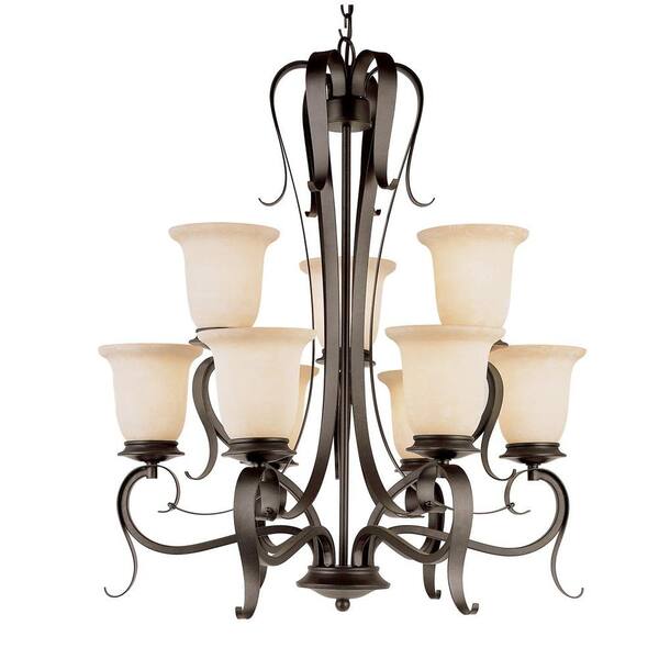 Bel Air Lighting 9-Light Black Chandelier with Champagne Frost Shade