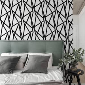 Genevieve Gorder Intersections Black on White Removable Peel and Stick Wallpaper, 28 sq. ft.