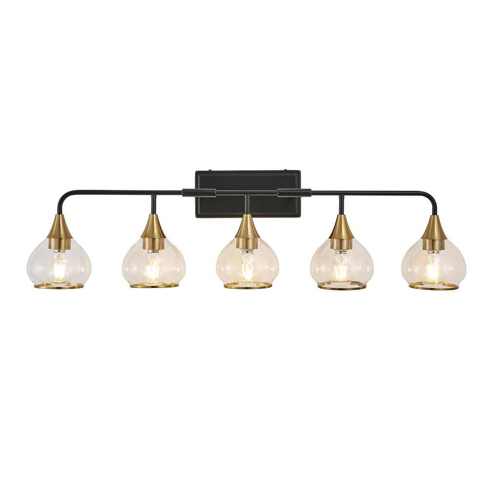 40 in. Modern 5-Light Vanity Light and Wall Sconce with Black and Gold Frame, Clear Glass Shades, E26 (No Bulbs) price history on PriceWatchPro