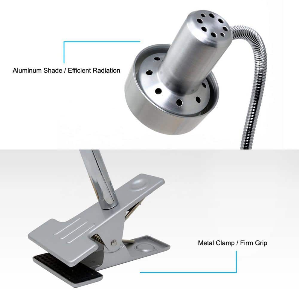Silver Adjustable Arc Clip-on Lamp with Frosted Glass Shade