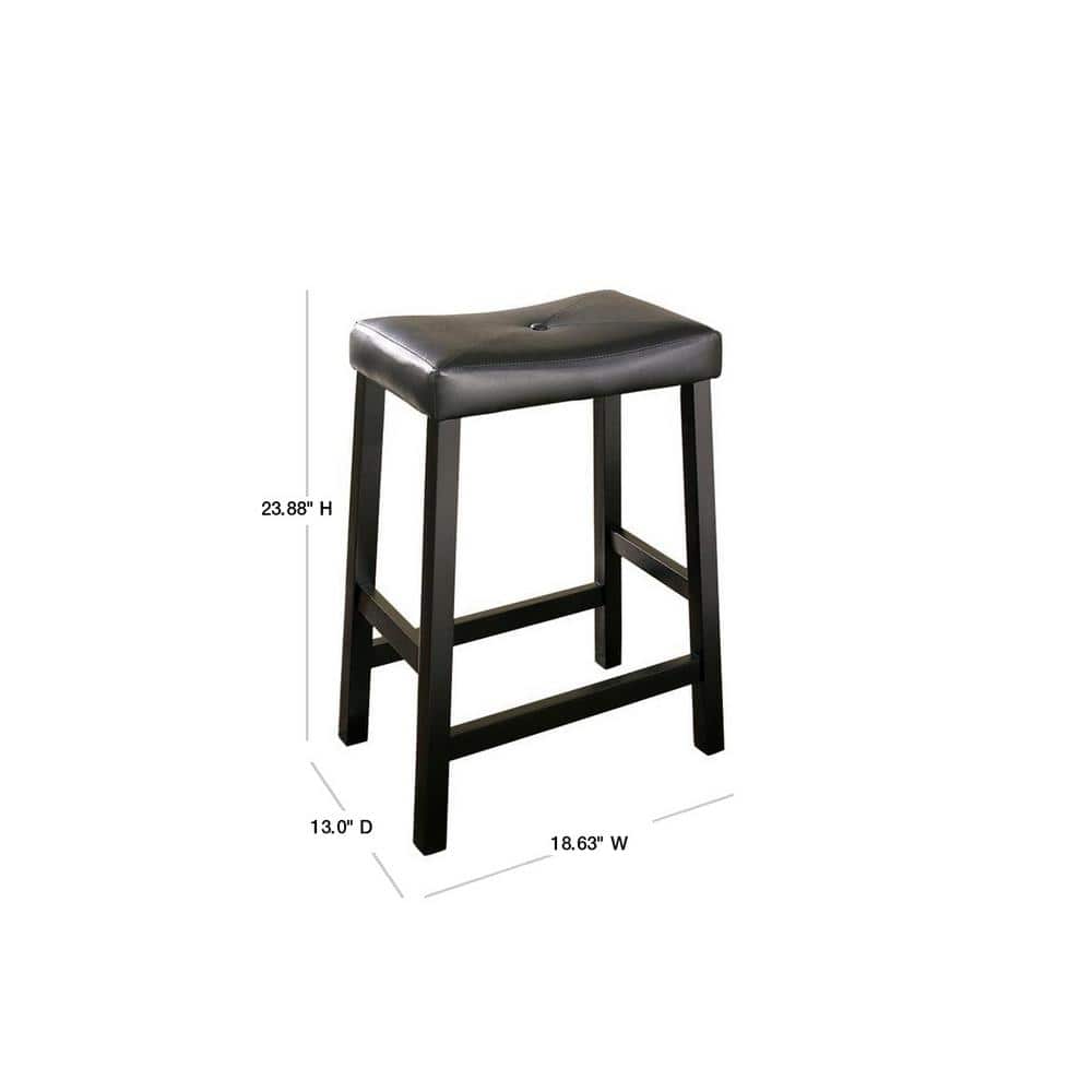 Black Faux Leather Saddle Style Backless Bar Stool
