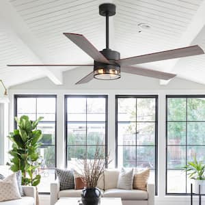 65 in. Indoor Matte Black Ceiling Fan with Remote and Light Included