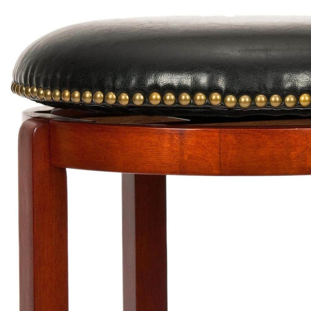 Ellwood Light Cherry and Black Leather Swivel Counter Stool