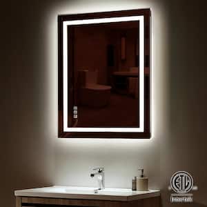 28 in. W x 36 in. H Frameless Rectangular Anti-Fog LED Light Bathroom Vanity Mirror in Brushed Nickel