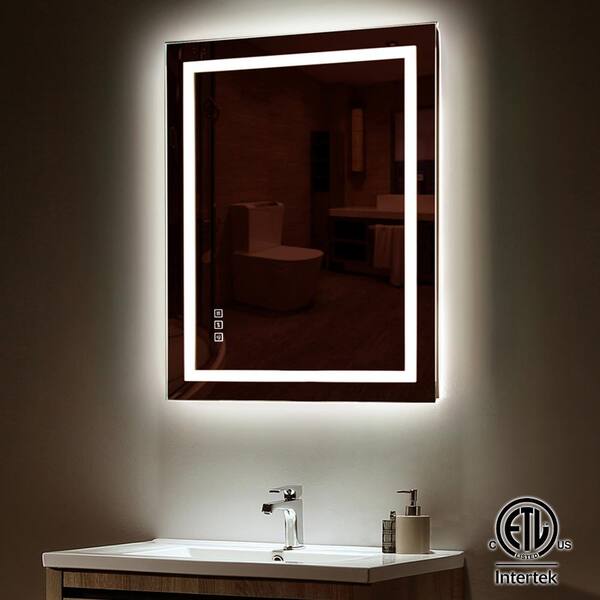 TOOLKISS 28 in. W x 36 in. H Frameless Rectangular Anti-Fog LED Light Bathroom Vanity Mirror with Front Light