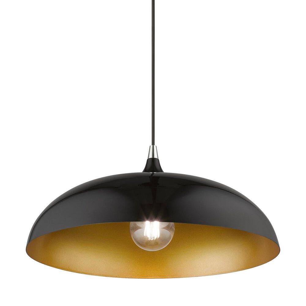 Shiny Black and Polished Chrome 18" Aluminum Pendant Light