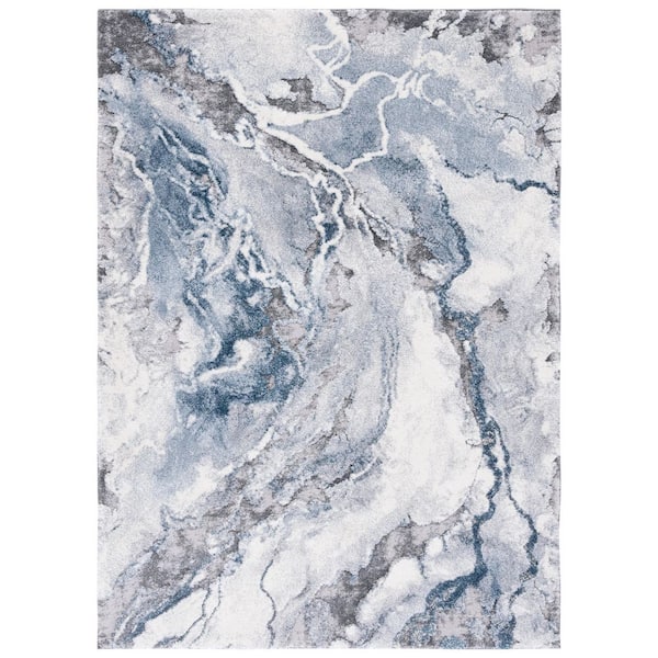 Cyrus Shag 7 ft. x 9 ft. Ivory/Blue Marble Abstract Area Rug