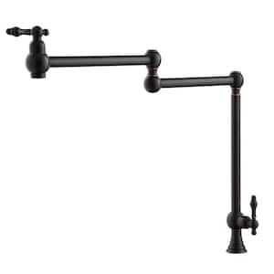 Vintage Deck Mount Pot Filler Kitchen Faucet, with Folding Stretchable Double Joint Swing Arms in Brass Oil Rubbed Bronz