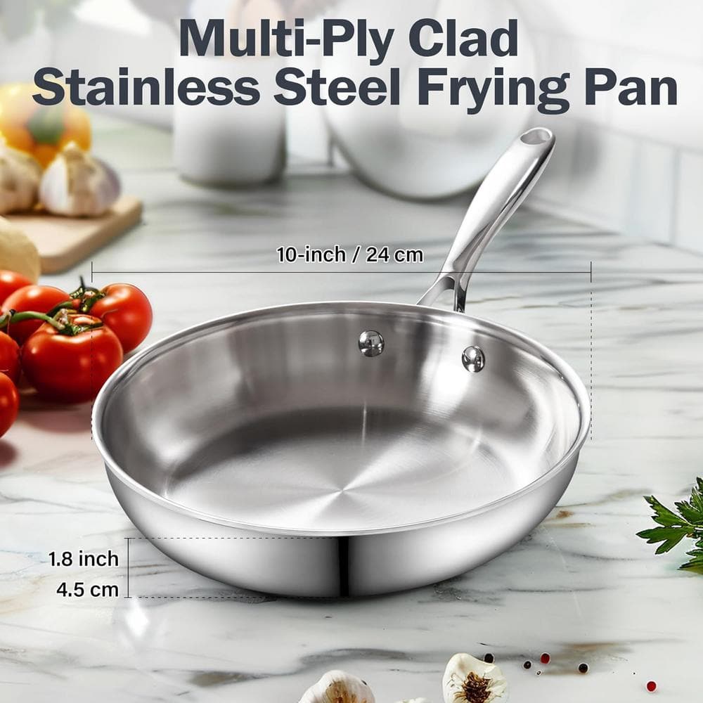 10-Inch Silver Stainless Steel Multi-Ply Clad Fry Pan with Lid