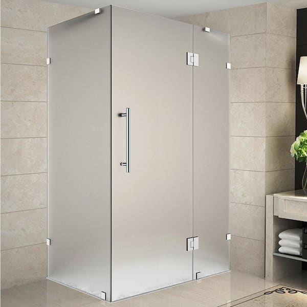 Aston Avalux 45 in. x 32 in. x 72 in. Rectangular Pivot Frameless Corner Shower Enclosure in Chrome with Frosted Glass