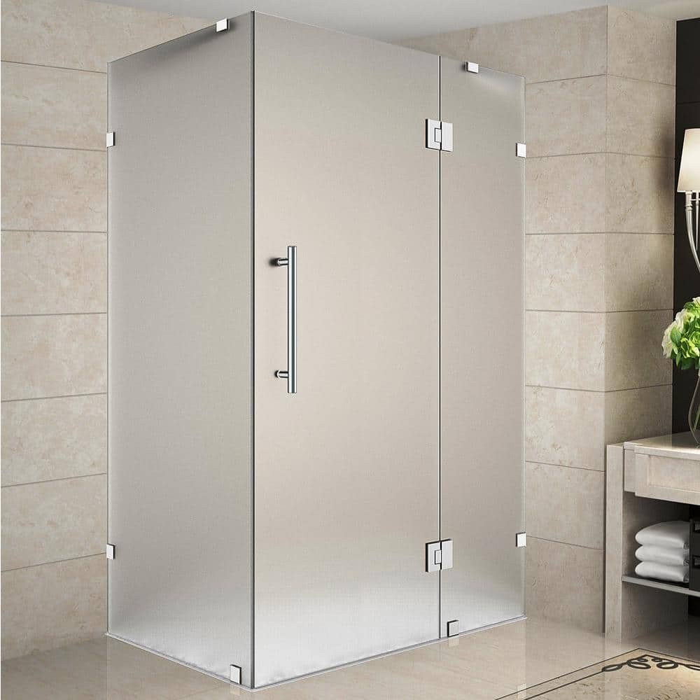 Avalux 55 in. x 34 in. x 72 in. Rectangular Pivot Frameless Corner Shower Enclosure in Chrome with Frosted Glass price history on PriceWatchPro