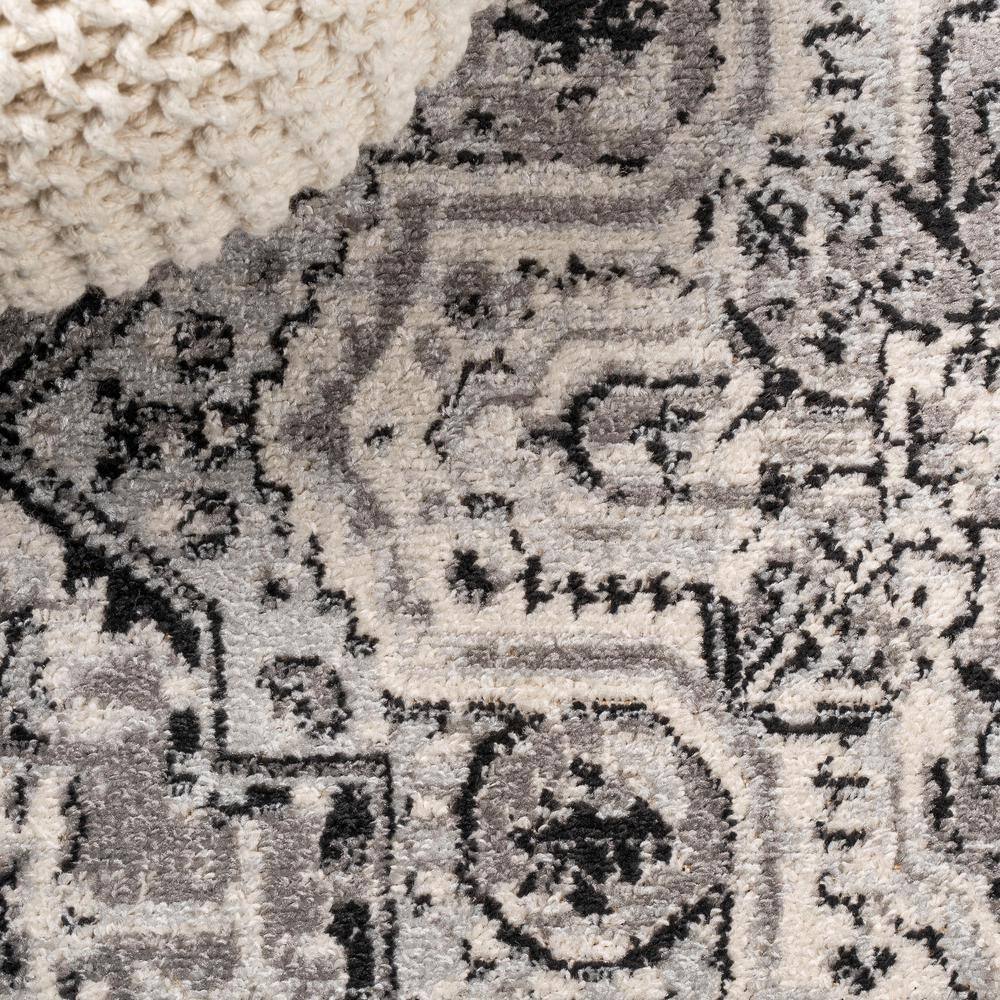 Ivory and Grey Geometric Synthetic 2x8 Area Rug