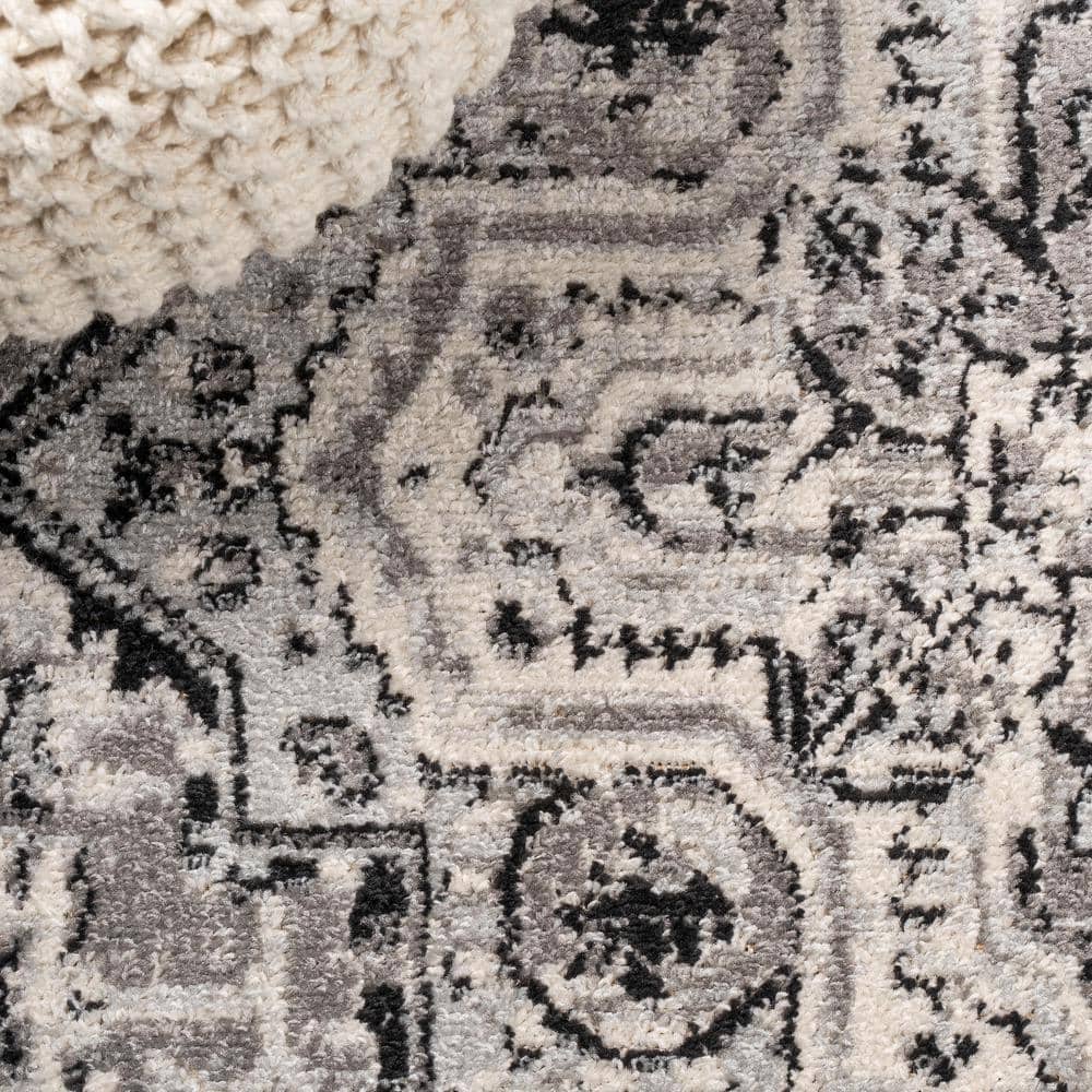 Ivory and Gray Synthetic Medallion 8' x 10' Area Rug