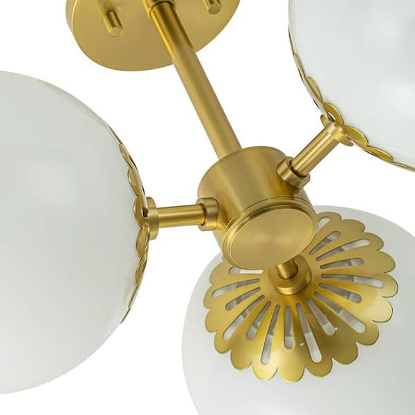 Y'INSP 19.69 in. 3-Light Gold Mid Century Modern Semi-Flush Mount